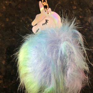 Unicorn Rainbow Pom Pom Keychain